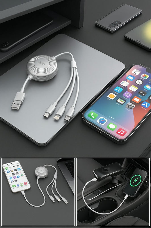 Cable de carga múltiple retráctil 3 en 1 de 100 W con carga rápida USB C